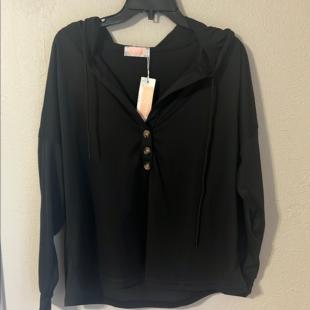 Black Relaxed Blouse with Hood